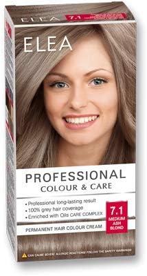 ELEA PROFESSIONAL PERMANENT HAIR COLOR CREAM 7.1 MEDIUM ASH BLOND WITH OIL CARE COMPLEX, – 8.60