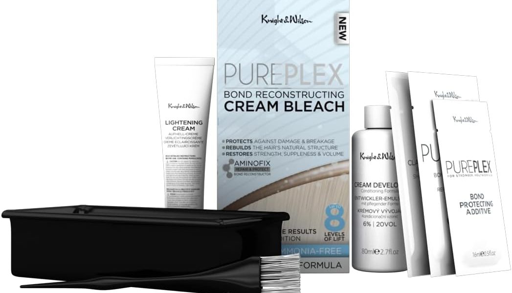 Knight & Wilson Pure Plex Bond Reconstructing Cream Hair Bleach, Ammonia Free Formulation Lifts up to 8 Shades, Protects & Repairs, While Lightening. Full Hair Bleaching Kit., – 7.49