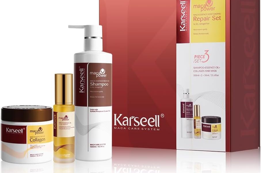 Karseell Maca Essence Moisturizing Repair Set: Collagen Hair Mask 500ml, Shampoo 500ml & Maca Essence Oil 50ml – Argan Oil Treatment for Dry Damaged Hair, All Types, – 69.99