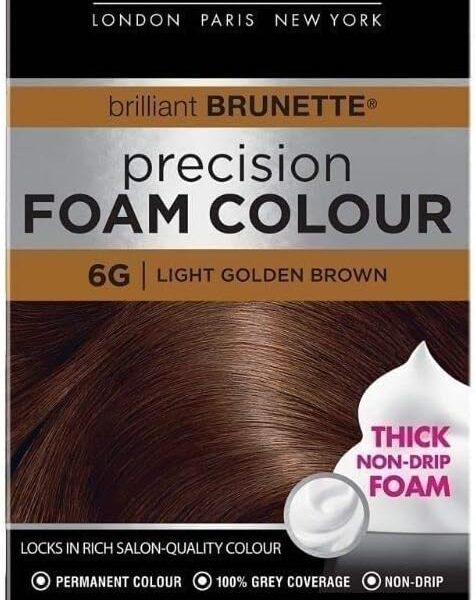 John Frieda Precision Foam Colour 6G, Salon-Finish Light Golden Brown Hair Dye, Permanent Light Golden Brown Hair Colour, 100% Grey Coverage, – 9.99