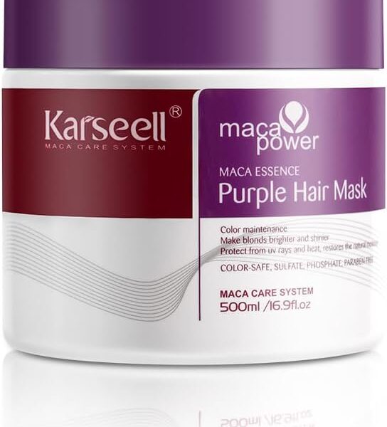 Karseell Purple Hair Mask 500ml Maca Essence Deep Nourish Brighten Hair for Blonde, Platinum, White or Grey Hair, – 29.99