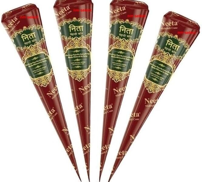 4 x Neeta Mehndi Cones Dark Brown Mehndi | All Natural Body Art Organic Hebral Temporary Tattoo | Ready to Use, – 3.99