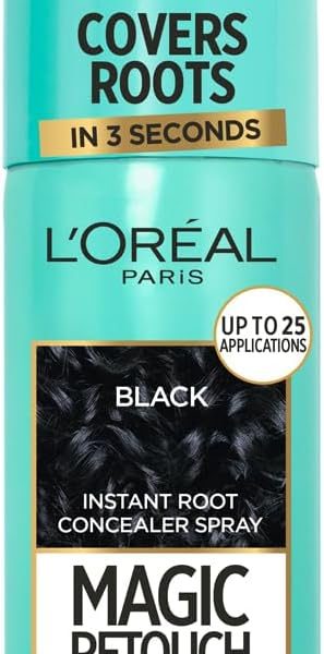 LOral Paris Magic Retouch Instant Root Concealer Spray, Quick Grey Coverage, Easy Application, Shade: Black, 75ml, – 9.99