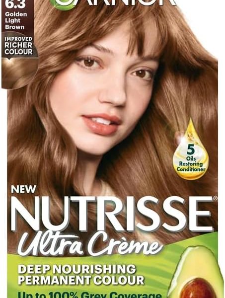 Garnier Nutrisse Permanent Hair Dye, Natural-looking, hair colour result, For All Hair Types, 6.3 Golden Light Brown, – 7.99