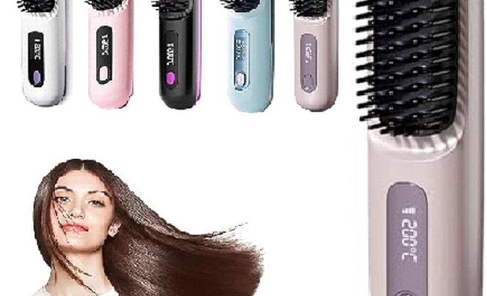 Go Brush Pro – 2025 Cordless Hair Straightener Brush, Portable & Rechargeable Heated Styling Bru-shes for Travel & Everyday Use, Hair-Friendly & Long-Lasting Design (Purple), – 16.99