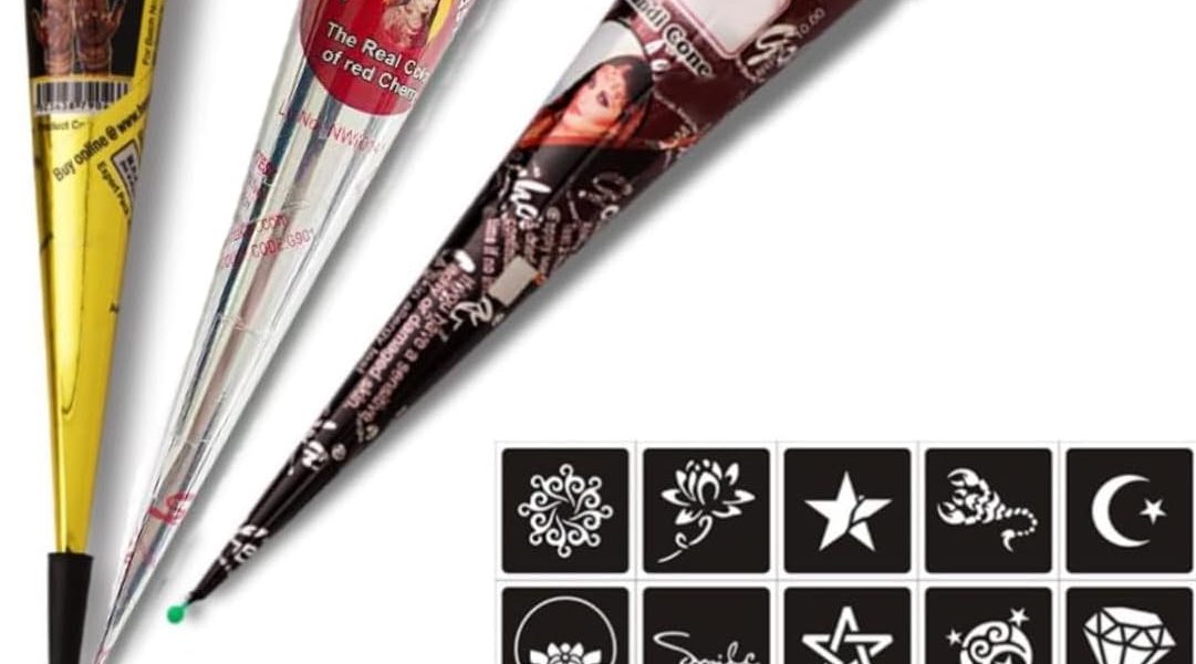 KARLOR 3 Pcs Henna Paste Cones with Tattoos Stencils, brown red black Henna cones 100% Natural Henna Cones for Temporary Tattoos Body Art All Natural Herbal Ingredients Chemical Free Long-lasting, – 8.99