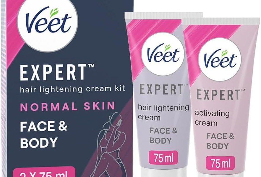Veet Expert Hair Lightening Cream Kit, Face & Body, Normal Skin, 2 x 75ml, with Mixing Shell and Spatula, Effective in 5 Mins, Mineral Oils, – 7.95