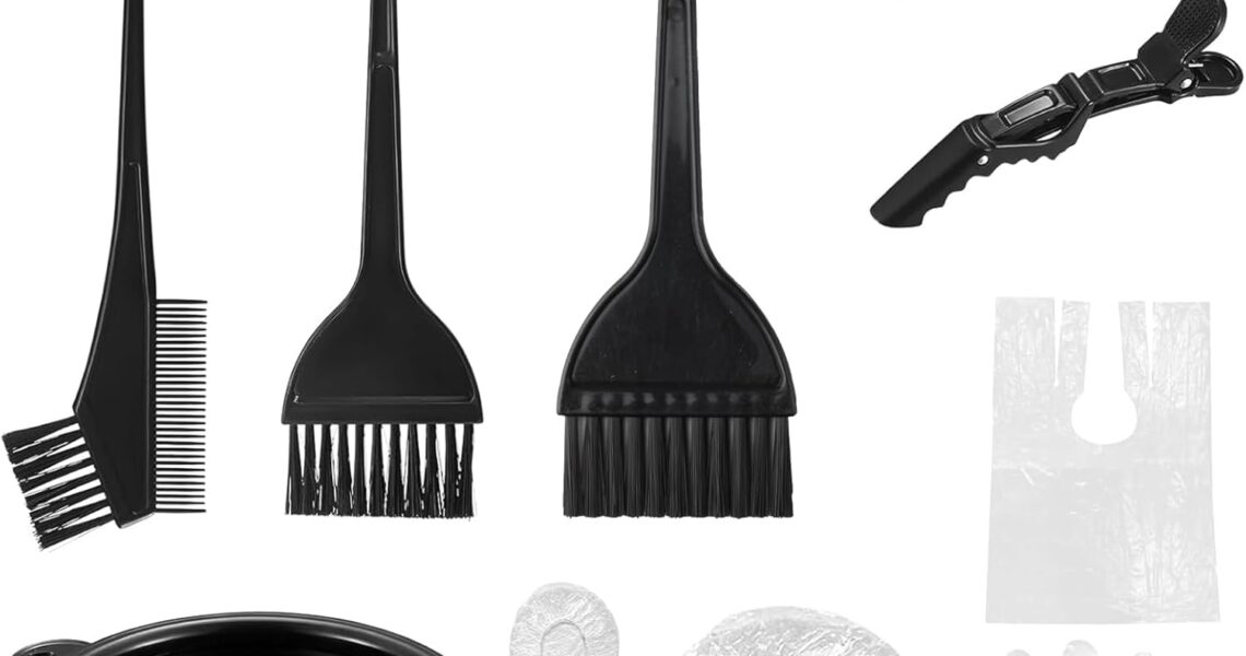 VARHHUXHA 10 Pcs Hair Dye Coloring Set, Hair Dye Colouring Kit, DIY Beauty Salon Hair Dye Bleaching Tools Kit, Including Hair Dye Brush, Hair Mixing Bowl, Ear Cover, Shawl, Gloves, Hair Clips, – 3.99