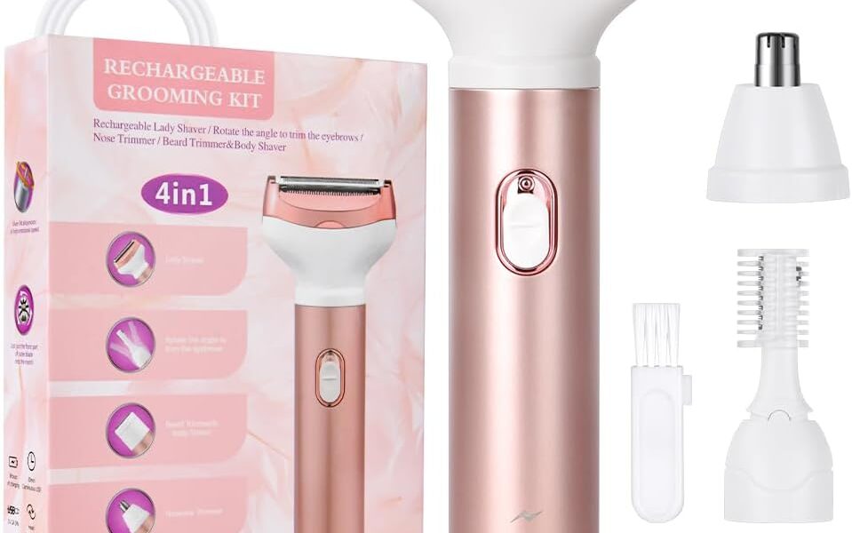 ACWOO Electric Lady Shaver, Cordless 4 in 1 Electric Shaver for Women, Rechargeable Painless Electric Lady Razor Bikini Trimmer Wet and Dry Hair Removal for Face Legs Underarm Bikini Nose and Eyebrow, – 13.99