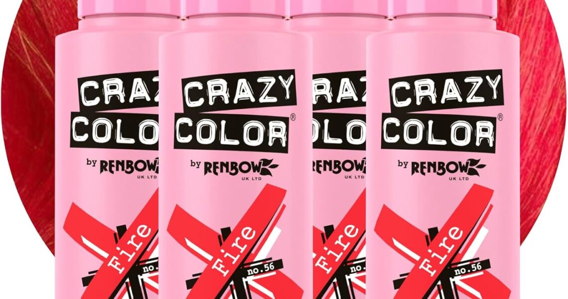 Crazy Color Vibrant Fire Semi-Permanent 4 Pack Quad Hair Dye. Highly Pigmented Pillarbox Red Conditioning & Oil Nourishing Vegan Formula No Bleach or Ammonia 400ml, – 18.50