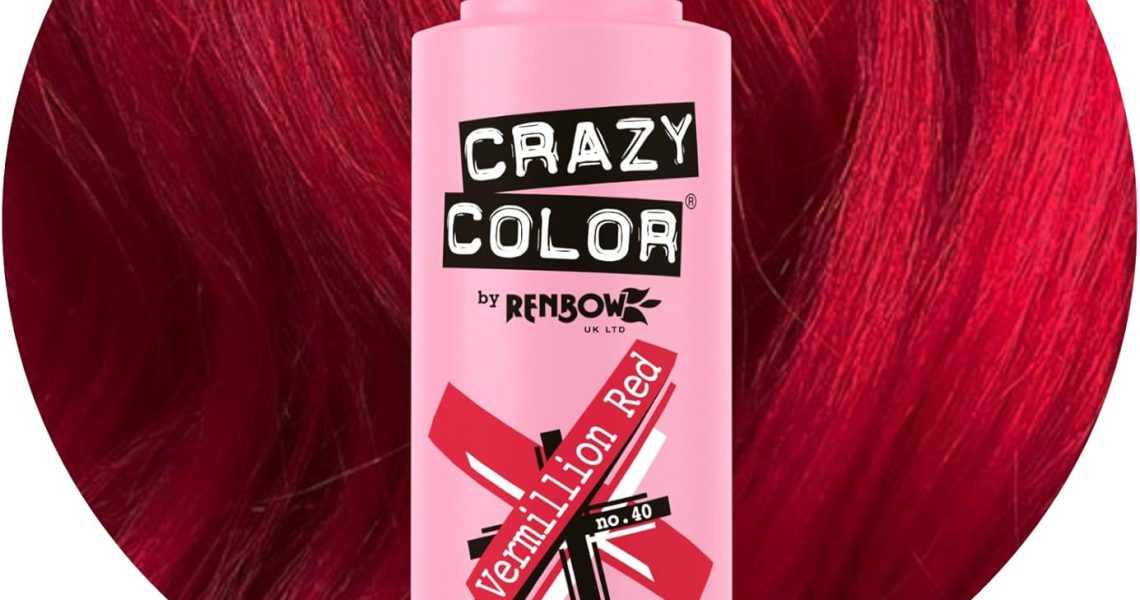Crazy Color Vibrant Vermillion Red Semi-Permanent Hair Dye. Highly Pigmented Scarlet Red Conditioning & Oil Nourishing Vegan Formula | No Bleach or Ammonia | 100ml, – 6.45