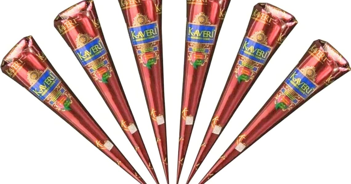 6 x Kaveri Natural Henna Mehndi Cones Organic Temporary Tattoos, –