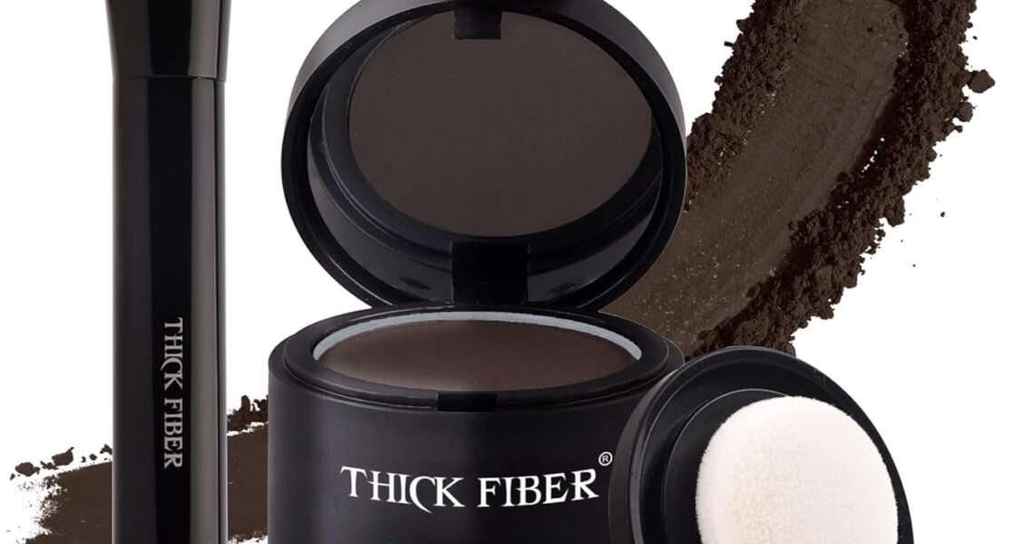 THICK FIBER Root Touch Up – Water & Sweat Resistant Hair Loss Concealer Set for Thinning Hair Women – Includes Brush (Dark Brown), – 16.00
