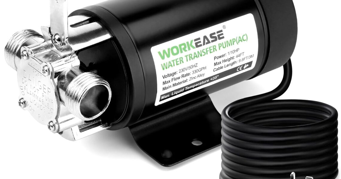 WORKEASE Water Pump, 230V 1/10HP Electric Water Pump with Switch 6ft Water Hoses Kit, Water Pump to Empty Pool Tub and Pool,for Watering and Cleaning, – 79.99