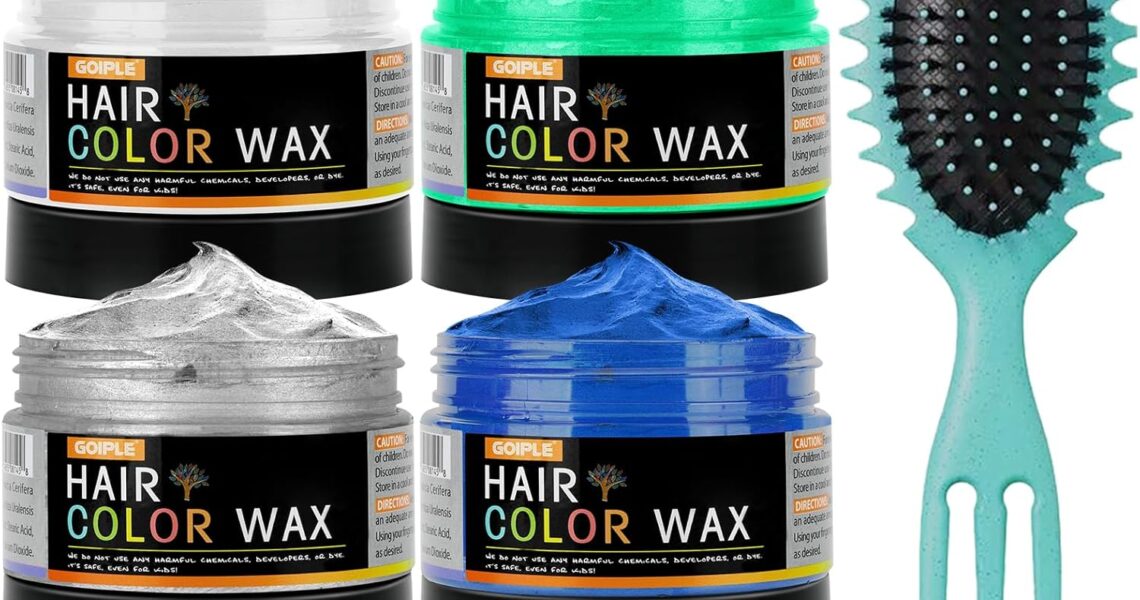 4Pcs Temporary Hair Color Wax Natural Hair Color Wax for Cosplay, Masquerade & Festivals Party  Easy Wash-Out Styling Pomade with Instant Results and Long-Lasting Hold(White/Gray/Green/Blue), – 18.99