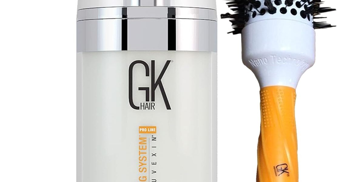 GK HAIR Leave-in Spray Hair Detangler 4 Oz Unisex Global Keratin GKhair Thermal Round Hair Brush 43mm or Vent Brush Rubber Handle with Natural Bristles for Blow Drying, Styling, Curling, Straightening, – 36.91