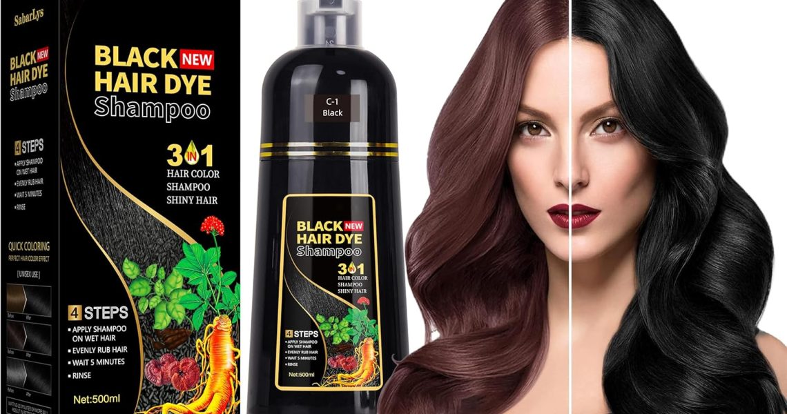 Black Hair Dye Shampoo 3 in 1 for Gray Hair Coverage, 500ML Instant Hair Color Shampoo, Hair Colour Shampoo, Hair Coloring in Minutes & Long Lasting Black Hair Dye Shampoo for Men Women, –