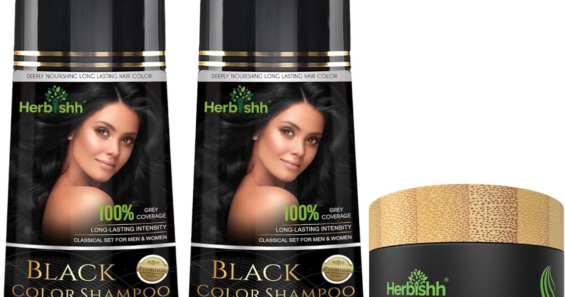 Combo Pack-2pcs Herbishh Hair Color Shampoo for Gray Hair+ 1pc Argan Intense Hair Mask- Hair Dye Shampoo  Colors Hair in Minutes  Long-lasting color 500 Ml Stimulates Dry Frizzy Hair (Black), – 46.99