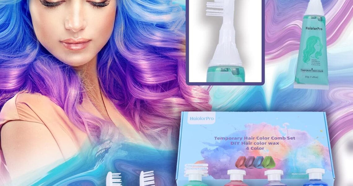 HaiolorPro Temporary Hair Dye for Kids & Adults Washable, 4PCS Hair Chalk for Kids, Temporary Hair Colour Wax Girls Birthday Presents, Kids Temporary Hair Makeup Sets Dye for Dark Hair, – 1499