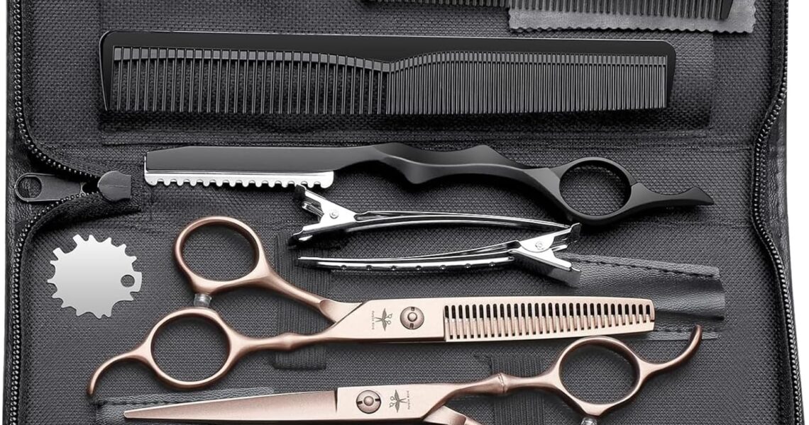 PURPLEBIRD Hair Cutting Scissors Kit, Professional Barber Scissors Hairdressing Shears Set with Stainless Steel Hair Scissors Thinning Scissors for Men Women Pet 10 Pcs Rosegold, – 29.99