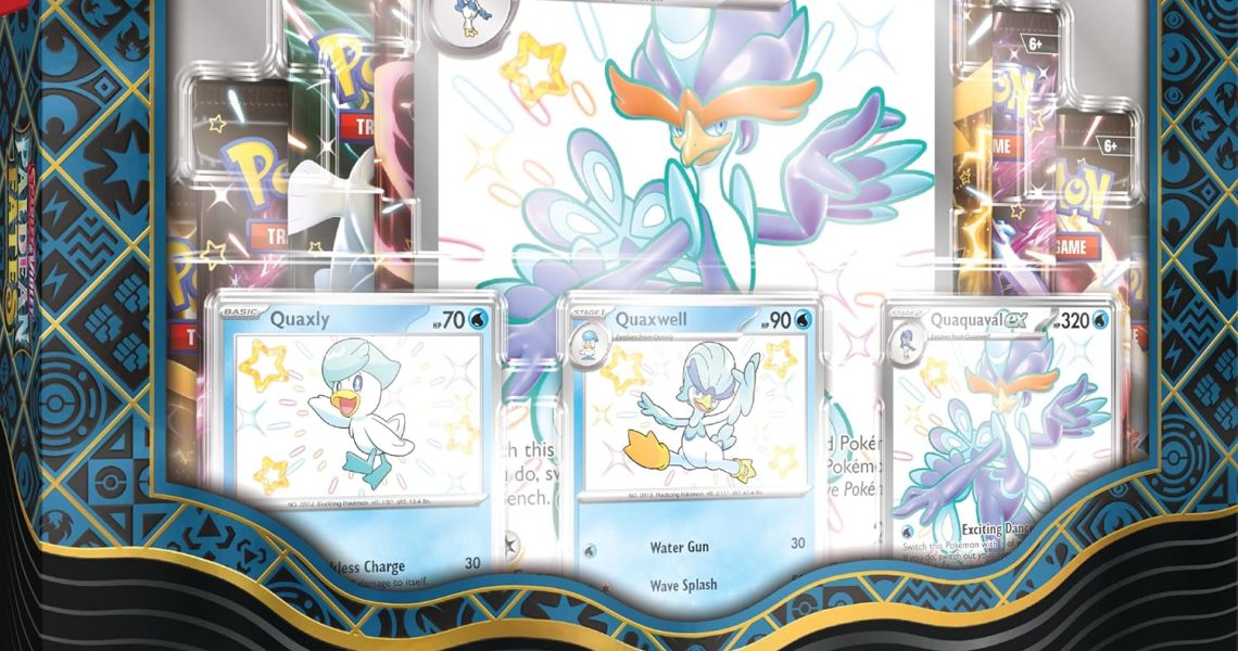 Pokmon TCG: Scarlet & VioletPaldean Fates Premium Collection  Quaquaval ex (3 Etched Foil Promo Cards, 1 Oversized Card & 8 Boosters), – 20.08