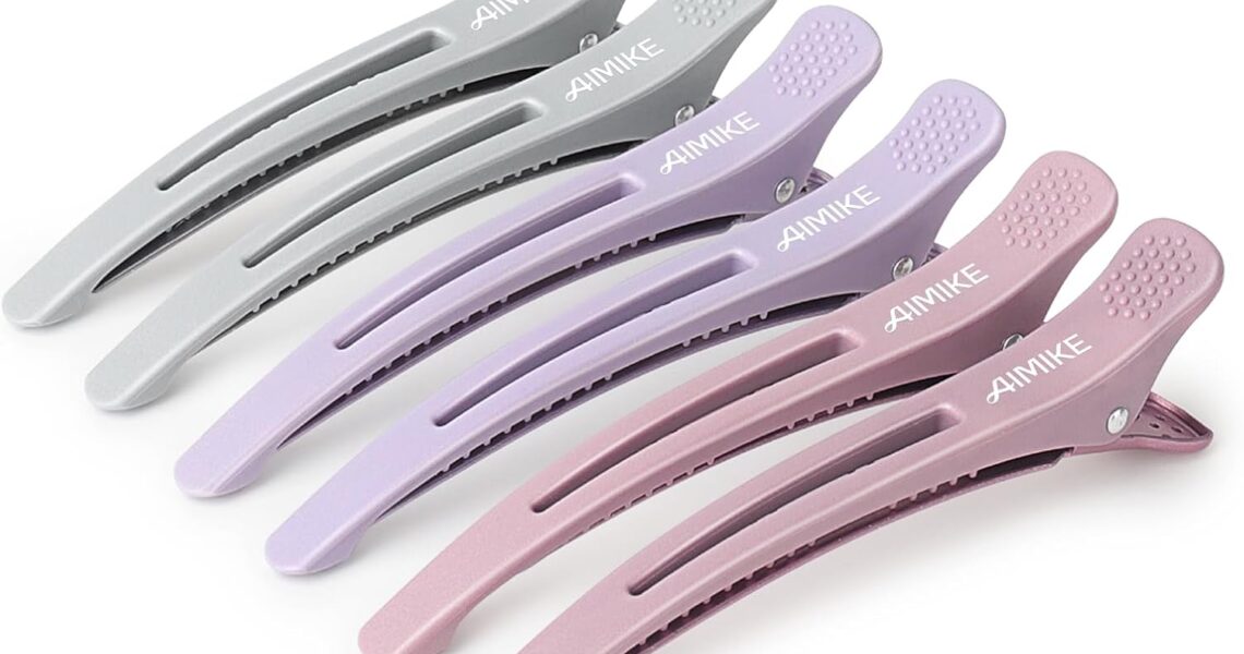 AIMIKE 6pcs Hair Clips for Styling Sectioning, No Crease Duck Billed Hair Clips with Silicone Band, Hair Styling Clips, Hair Roller Clips, Salon Hair Sectioning Clips, Hair Cutting Clips, Morandi, – 6.99