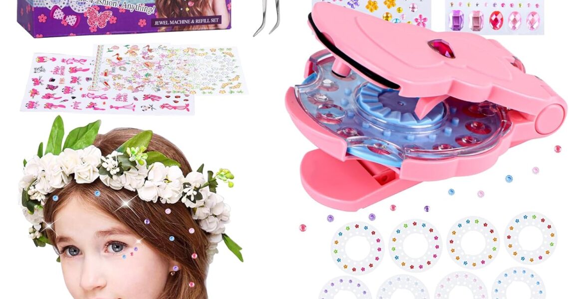 SEMKOTREE Hair Gem Stamper, Hair Gems Hair Bedazzler Kit with 420 Rhinestones, Hair Jewels Hair Machine Stamp Gems, Girls Toys Hair Diamonds Stapler with Nail Stickers, Tweezers, – 12.79